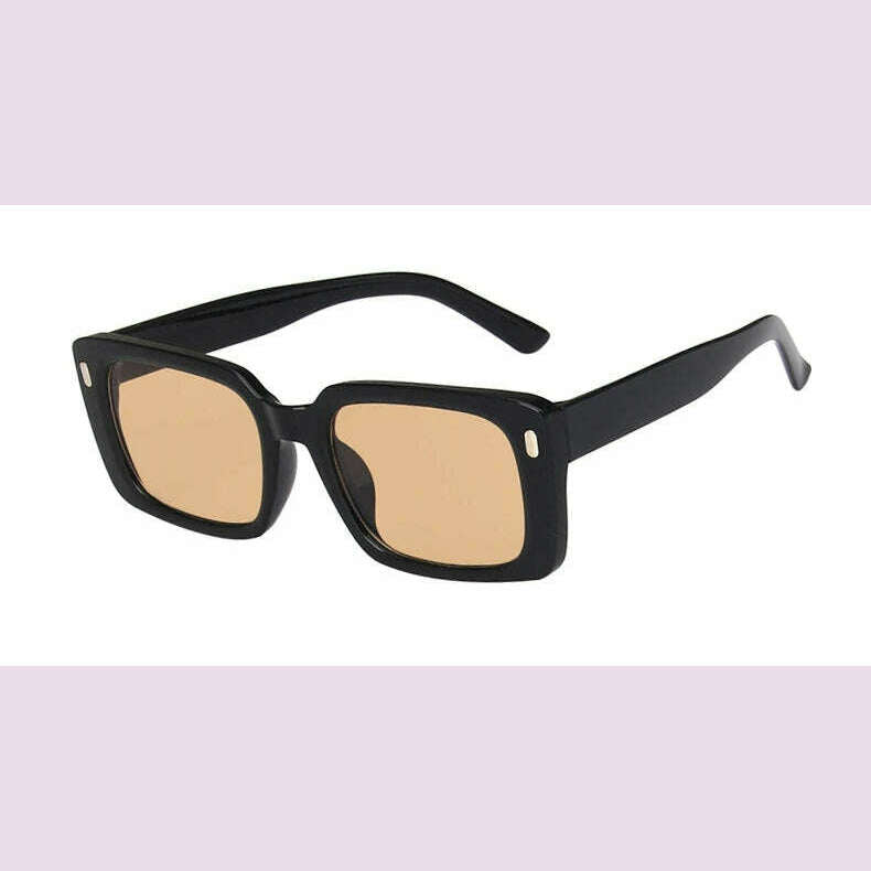 KIMLUD, Vintage Yellow Rectangle Sunglasses Women Fashion Design Rivet Sun Glasses For Ladies Classic Square Shades Eyewear UV400, Black Tea / other, KIMLUD APPAREL - Womens Clothes