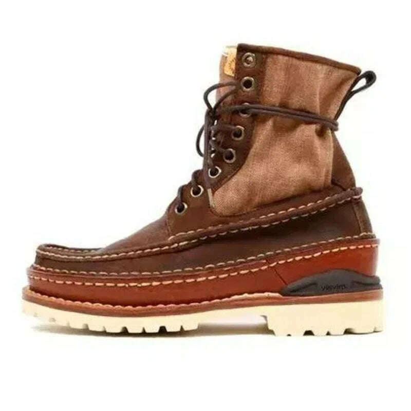 VISVIM Men's Outdoor Hiking Boots Vintage Men's Casual Leather Shoes Thick Sole Boots for Men Hiking Boots - KIMLUD