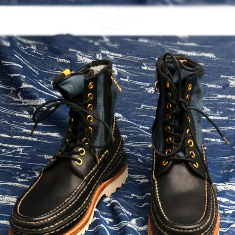 VISVIM Men's Outdoor Hiking Boots Vintage Men's Casual Leather Shoes Thick Sole Boots for Men Hiking Boots - KIMLUD