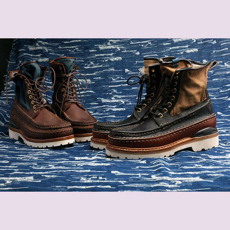 VISVIM Men's Outdoor Hiking Boots Vintage Men's Casual Leather Shoes Thick Sole Boots for Men Hiking Boots - KIMLUD