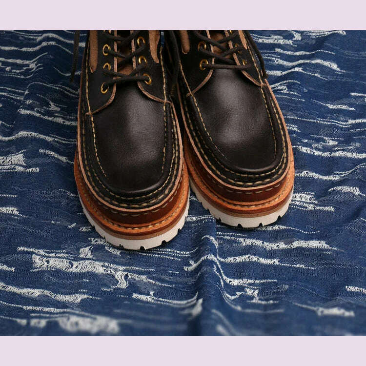 VISVIM Men's Outdoor Hiking Boots Vintage Men's Casual Leather Shoes Thick Sole Boots for Men Hiking Boots - KIMLUD