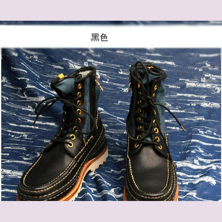 VISVIM Men's Outdoor Hiking Boots Vintage Men's Casual Leather Shoes Thick Sole Boots for Men Hiking Boots - KIMLUD