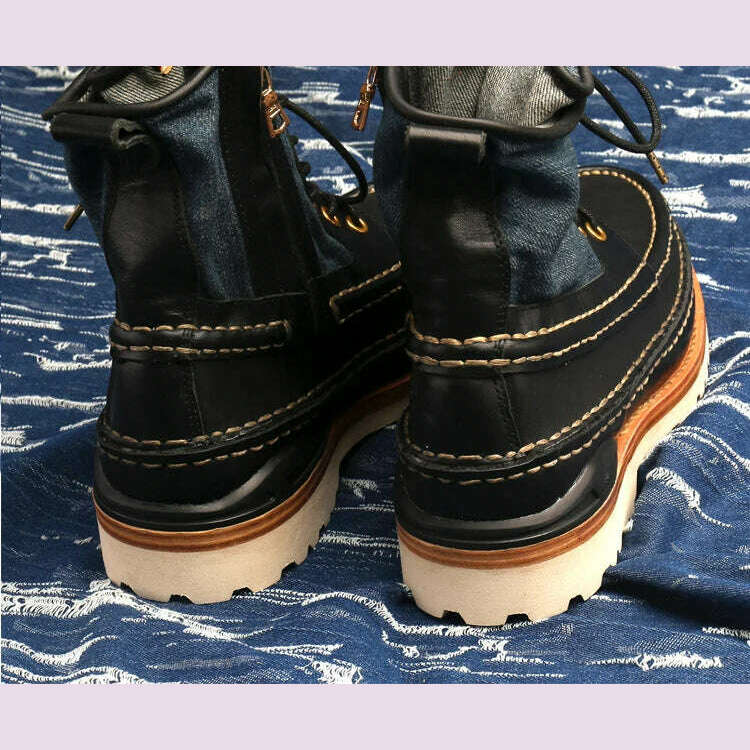 VISVIM Men's Outdoor Hiking Boots Vintage Men's Casual Leather Shoes Thick Sole Boots for Men Hiking Boots - KIMLUD