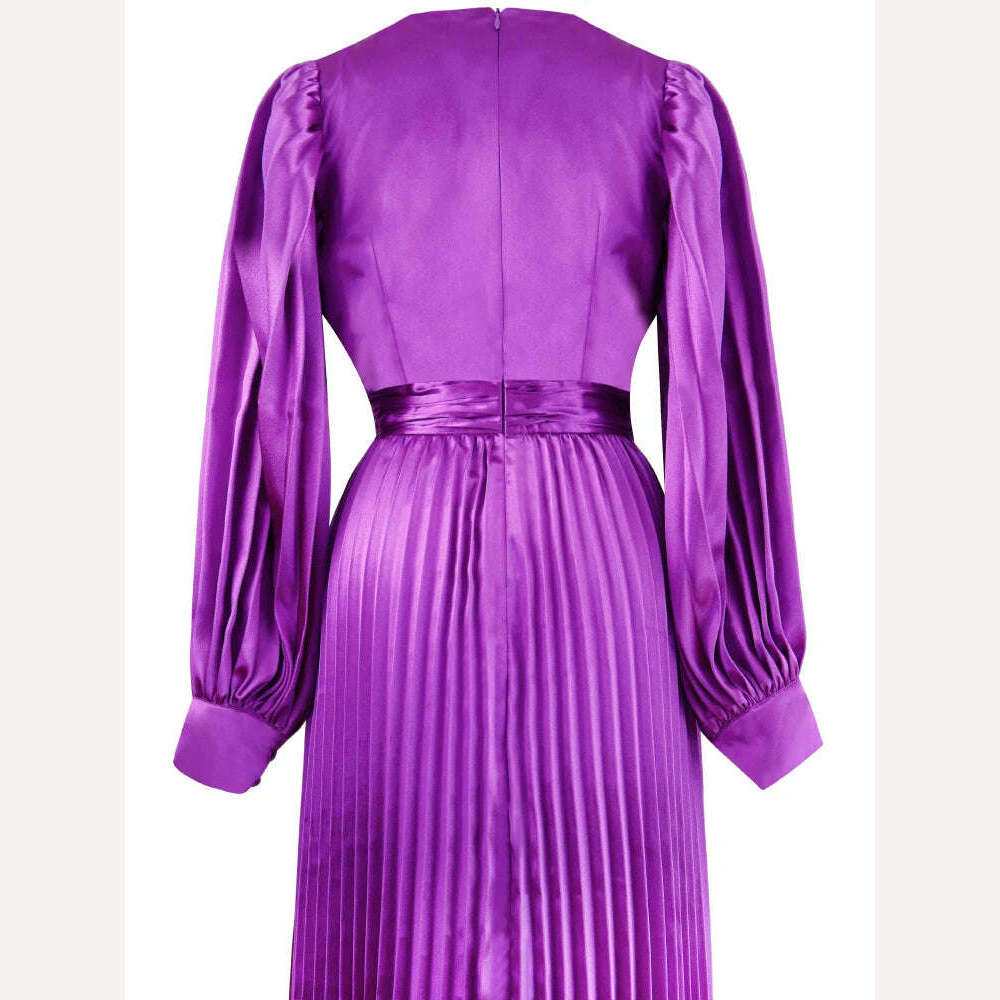 KIMLUD, VKBN Spring Summer News Evening Dresses Full Lantern Sleeve Purple Occasion Stylish Design Banquet Draped Dress, KIMLUD Womens Clothes