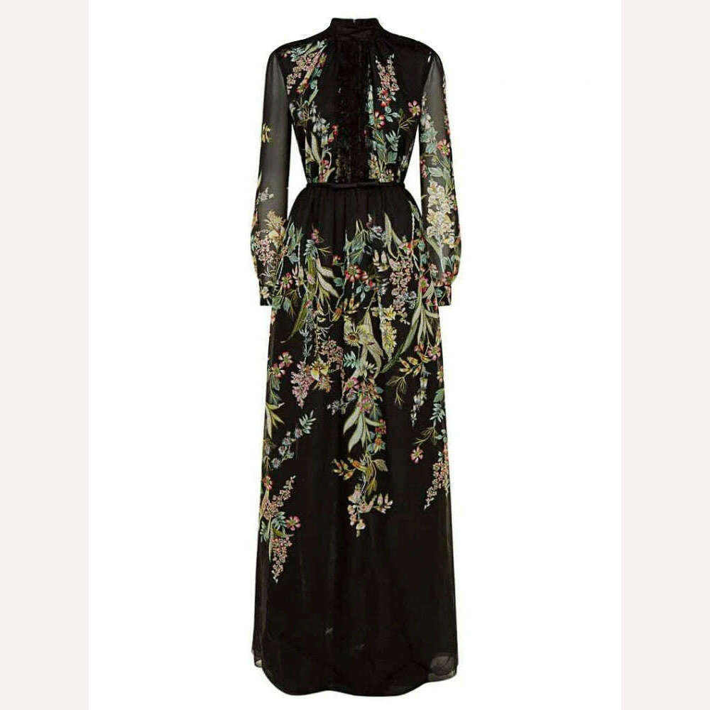 KIMLUD, VKBN Summer formal occasion Dresses Women Black Printing Lantern Sleeve High Waist Party Maxi Dress Female Elegant, KIMLUD Womens Clothes