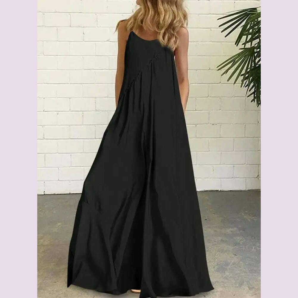 VONDA Plus Size Women Dress 2024 Fashion Sundress Sexy V Neck Spaghetti  Strap Sleeveless Dress Casual Loose Robe Vestidos 5XL