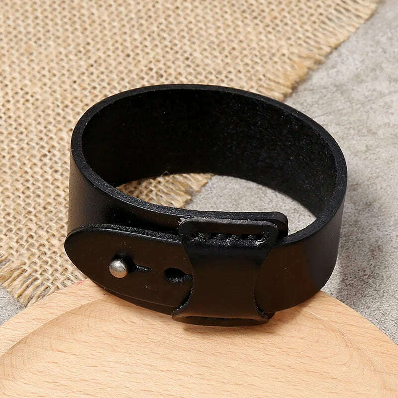 KIMLUD, VOQ Punk Geometric Design Black with Brown Genuine Leather Wristband Cuff Bracelet for Unisex Jewelry Creative Gifts pulseras, KIMLUD Womens Clothes