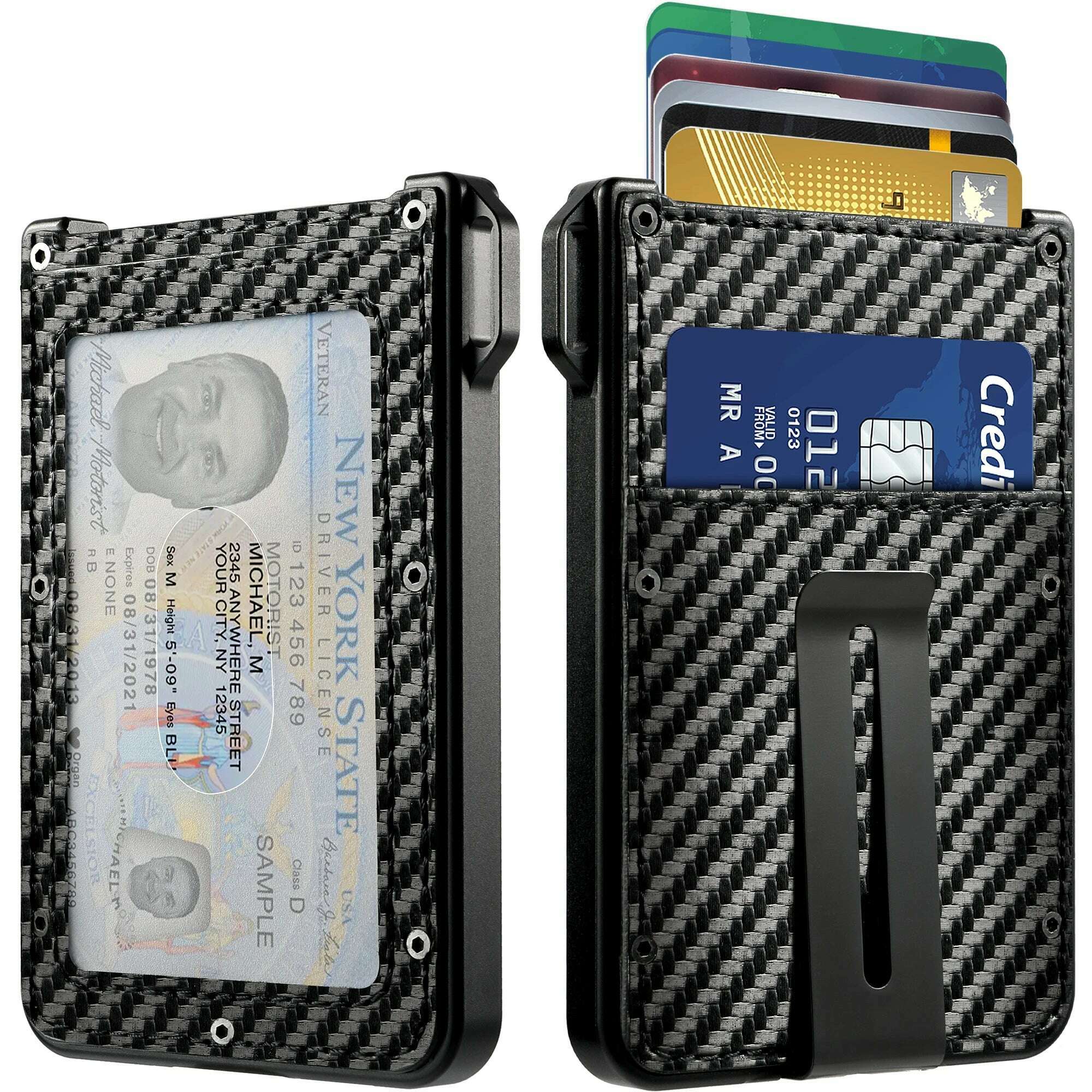 KIMLUD, Wallet For Men - Aluminum Slim Carbon Fiber Leather Wallet，Holds up 10 Cards Card Holder with Clear ID Card Holder, Cash Clip, Default Title, KIMLUD Womens Clothes