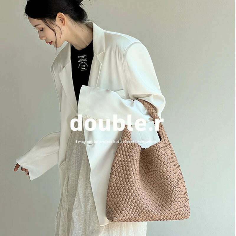 KIMLUD, WASUN 2022 Luxury Designer Woven Tote Bags For Women Shopping Bag New Style Fashion Large Capacity Shoulder Bag Casual Handbag, KIMLUD Womens Clothes