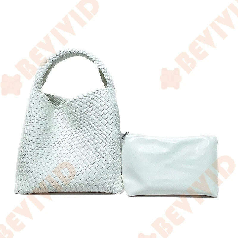 KIMLUD, WASUN 2022 Luxury Designer Woven Tote Bags For Women Shopping Bag New Style Fashion Large Capacity Shoulder Bag Casual Handbag, WHITE, KIMLUD APPAREL - Womens Clothes