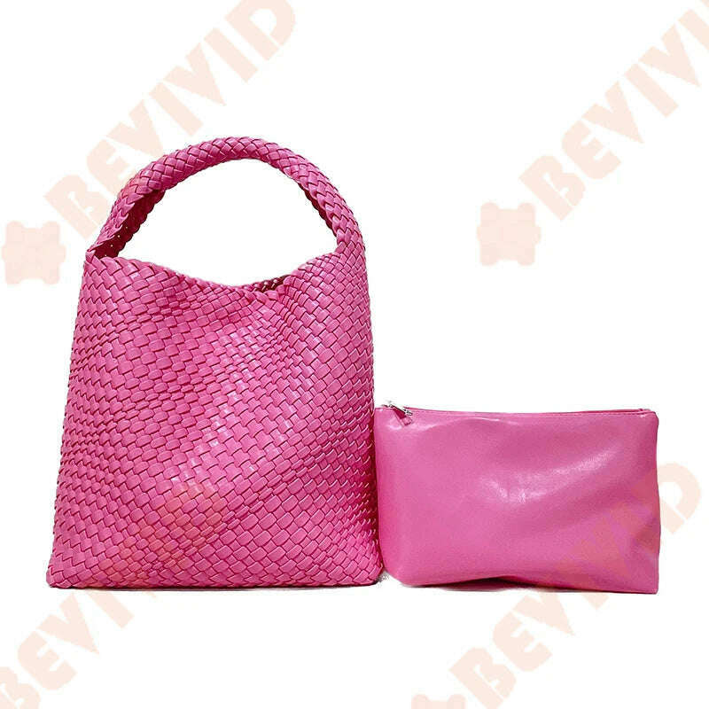 KIMLUD, WASUN 2022 Luxury Designer Woven Tote Bags For Women Shopping Bag New Style Fashion Large Capacity Shoulder Bag Casual Handbag, Hot Pink, KIMLUD APPAREL - Womens Clothes