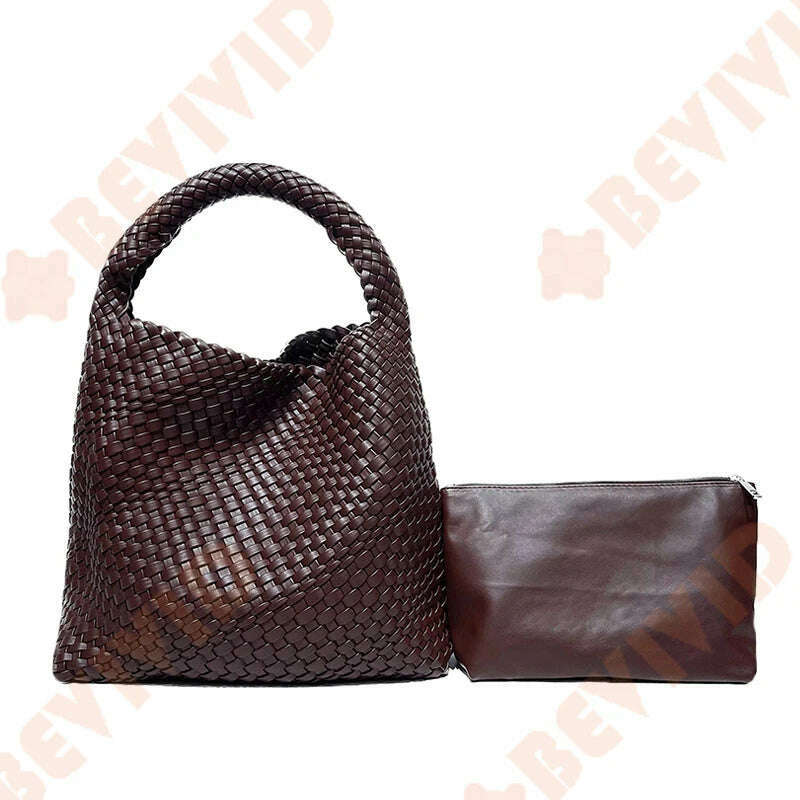 KIMLUD, WASUN 2022 Luxury Designer Woven Tote Bags For Women Shopping Bag New Style Fashion Large Capacity Shoulder Bag Casual Handbag, Coffee, KIMLUD APPAREL - Womens Clothes