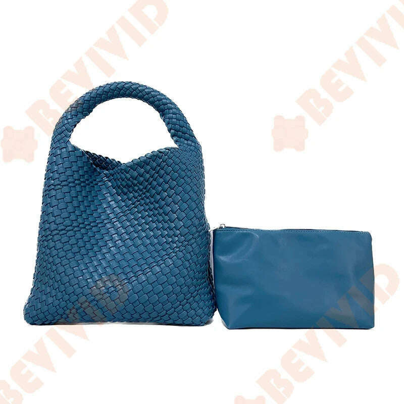 KIMLUD, WASUN 2022 Luxury Designer Woven Tote Bags For Women Shopping Bag New Style Fashion Large Capacity Shoulder Bag Casual Handbag, Lake Blue, KIMLUD APPAREL - Womens Clothes