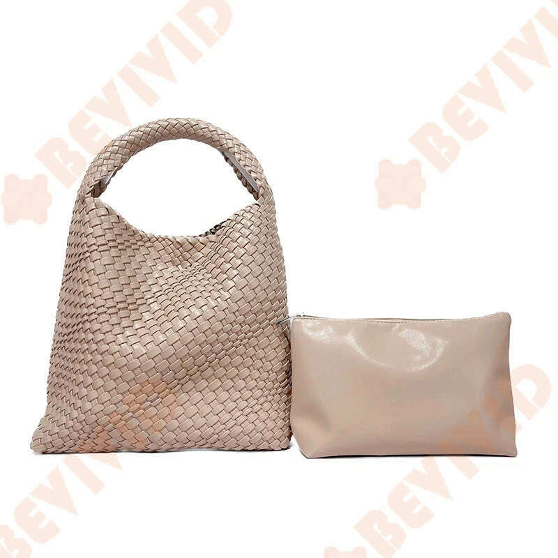 KIMLUD, WASUN 2022 Luxury Designer Woven Tote Bags For Women Shopping Bag New Style Fashion Large Capacity Shoulder Bag Casual Handbag, Khaki, KIMLUD APPAREL - Womens Clothes
