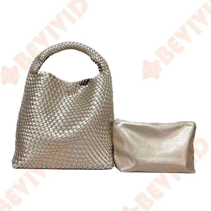 KIMLUD, WASUN 2022 Luxury Designer Woven Tote Bags For Women Shopping Bag New Style Fashion Large Capacity Shoulder Bag Casual Handbag, Gold, KIMLUD APPAREL - Womens Clothes