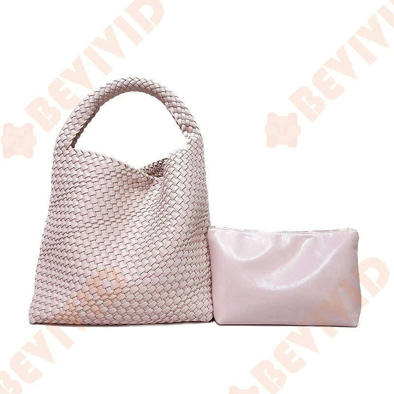 KIMLUD, WASUN 2022 Luxury Designer Woven Tote Bags For Women Shopping Bag New Style Fashion Large Capacity Shoulder Bag Casual Handbag, Pink, KIMLUD APPAREL - Womens Clothes