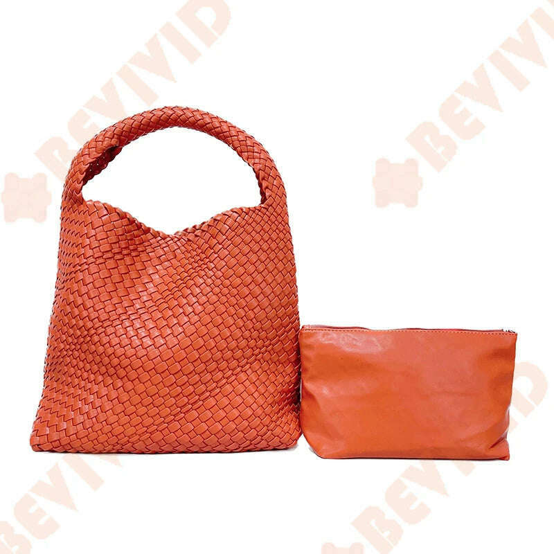 KIMLUD, WASUN 2022 Luxury Designer Woven Tote Bags For Women Shopping Bag New Style Fashion Large Capacity Shoulder Bag Casual Handbag, Orange, KIMLUD APPAREL - Womens Clothes
