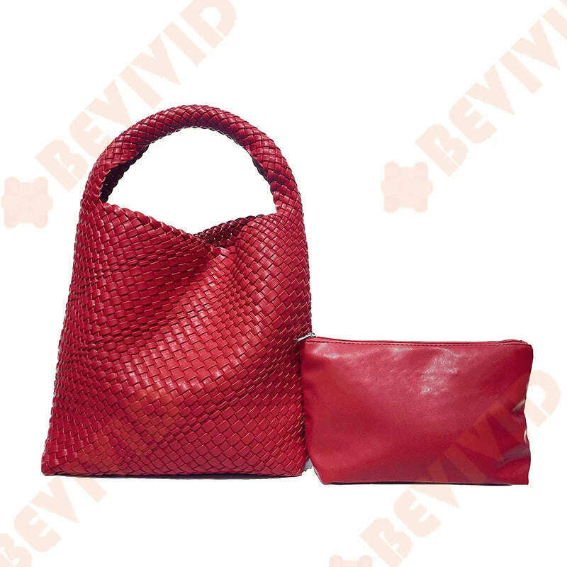KIMLUD, WASUN 2022 Luxury Designer Woven Tote Bags For Women Shopping Bag New Style Fashion Large Capacity Shoulder Bag Casual Handbag, Red, KIMLUD APPAREL - Womens Clothes