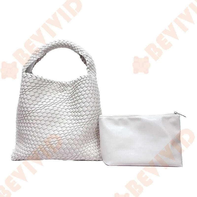 KIMLUD, WASUN 2022 Luxury Designer Woven Tote Bags For Women Shopping Bag New Style Fashion Large Capacity Shoulder Bag Casual Handbag, Beige, KIMLUD APPAREL - Womens Clothes