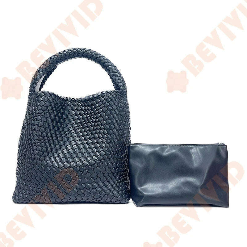 KIMLUD, WASUN 2022 Luxury Designer Woven Tote Bags For Women Shopping Bag New Style Fashion Large Capacity Shoulder Bag Casual Handbag, black, KIMLUD APPAREL - Womens Clothes