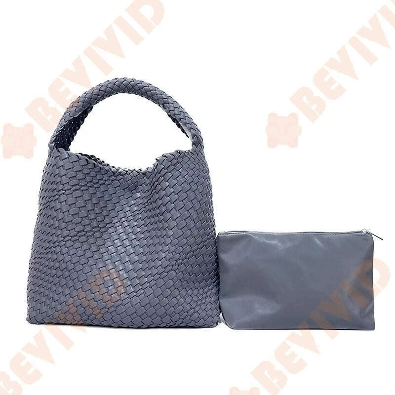 KIMLUD, WASUN 2022 Luxury Designer Woven Tote Bags For Women Shopping Bag New Style Fashion Large Capacity Shoulder Bag Casual Handbag, Dark Grey, KIMLUD APPAREL - Womens Clothes