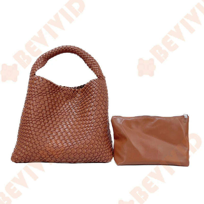KIMLUD, WASUN 2022 Luxury Designer Woven Tote Bags For Women Shopping Bag New Style Fashion Large Capacity Shoulder Bag Casual Handbag, BROWN, KIMLUD APPAREL - Womens Clothes