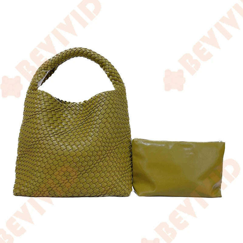 KIMLUD, WASUN 2022 Luxury Designer Woven Tote Bags For Women Shopping Bag New Style Fashion Large Capacity Shoulder Bag Casual Handbag, OLIVE GREEN, KIMLUD APPAREL - Womens Clothes