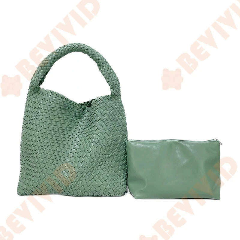 KIMLUD, WASUN 2022 Luxury Designer Woven Tote Bags For Women Shopping Bag New Style Fashion Large Capacity Shoulder Bag Casual Handbag, BEAN GREEN, KIMLUD APPAREL - Womens Clothes