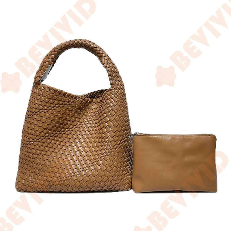 KIMLUD, WASUN 2022 Luxury Designer Woven Tote Bags For Women Shopping Bag New Style Fashion Large Capacity Shoulder Bag Casual Handbag, camel, KIMLUD APPAREL - Womens Clothes