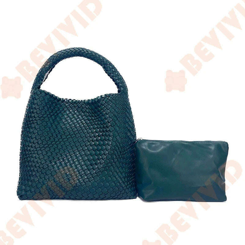 KIMLUD, WASUN 2022 Luxury Designer Woven Tote Bags For Women Shopping Bag New Style Fashion Large Capacity Shoulder Bag Casual Handbag, DARK GREEN, KIMLUD APPAREL - Womens Clothes