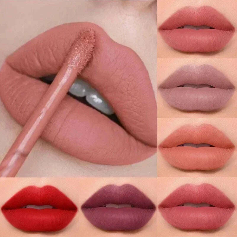 KIMLUD, Waterproof Liquid Lipstick 12 Colors Matte Nude Lip Gloss Brown Pigment Dark Red Lasting Velvet Lipstick Women Makeup Lip Glaze, KIMLUD Womens Clothes