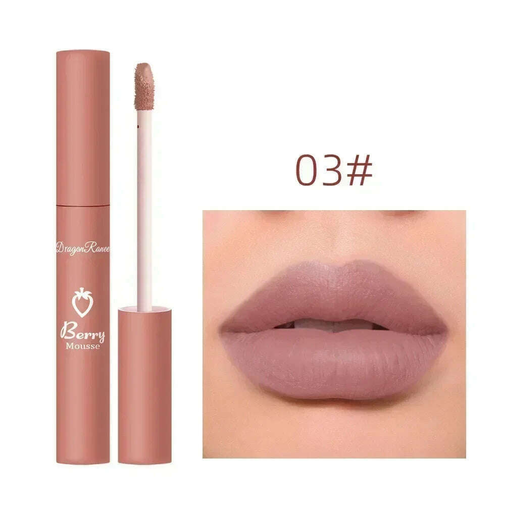 KIMLUD, Waterproof Liquid Lipstick 12 Colors Matte Nude Lip Gloss Brown Pigment Dark Red Lasting Velvet Lipstick Women Makeup Lip Glaze, 03, KIMLUD Womens Clothes