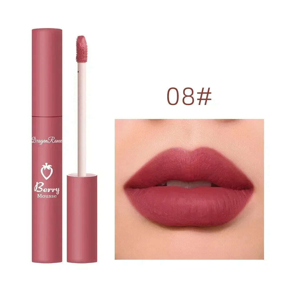 KIMLUD, Waterproof Liquid Lipstick 12 Colors Matte Nude Lip Gloss Brown Pigment Dark Red Lasting Velvet Lipstick Women Makeup Lip Glaze, 08, KIMLUD Womens Clothes