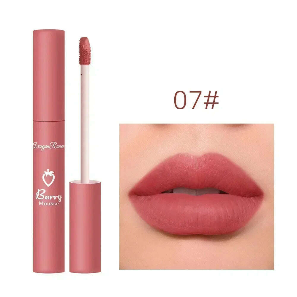 KIMLUD, Waterproof Liquid Lipstick 12 Colors Matte Nude Lip Gloss Brown Pigment Dark Red Lasting Velvet Lipstick Women Makeup Lip Glaze, 07, KIMLUD Womens Clothes