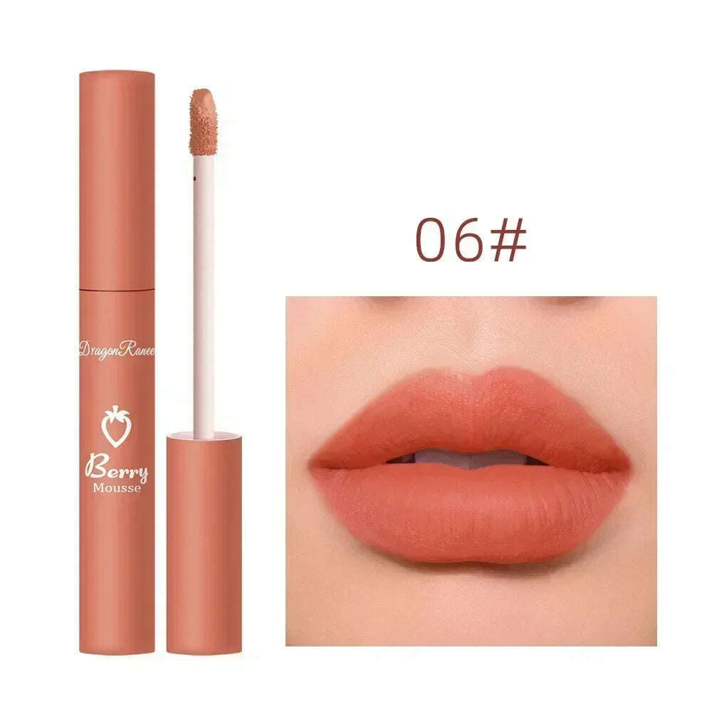 KIMLUD, Waterproof Liquid Lipstick 12 Colors Matte Nude Lip Gloss Brown Pigment Dark Red Lasting Velvet Lipstick Women Makeup Lip Glaze, 06, KIMLUD Womens Clothes