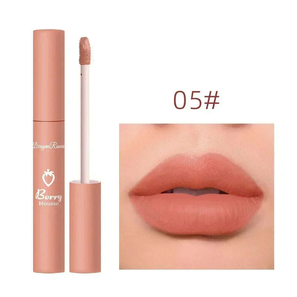 KIMLUD, Waterproof Liquid Lipstick 12 Colors Matte Nude Lip Gloss Brown Pigment Dark Red Lasting Velvet Lipstick Women Makeup Lip Glaze, 05, KIMLUD Womens Clothes