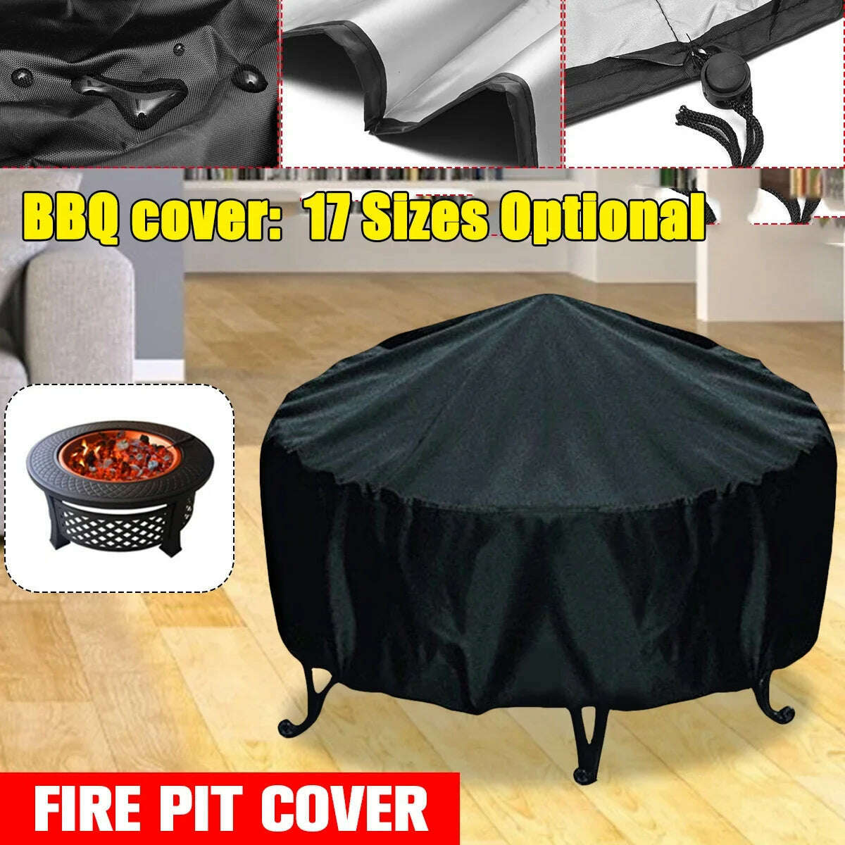 KIMLUD, Waterproof Patio Fire Pit Cover Black UV Protector Grill BBQ Shelter Outdoor Garden Yard Round BBQ Cover Canopy Furniture Covers, 120x75cm, KIMLUD APPAREL - Womens Clothes
