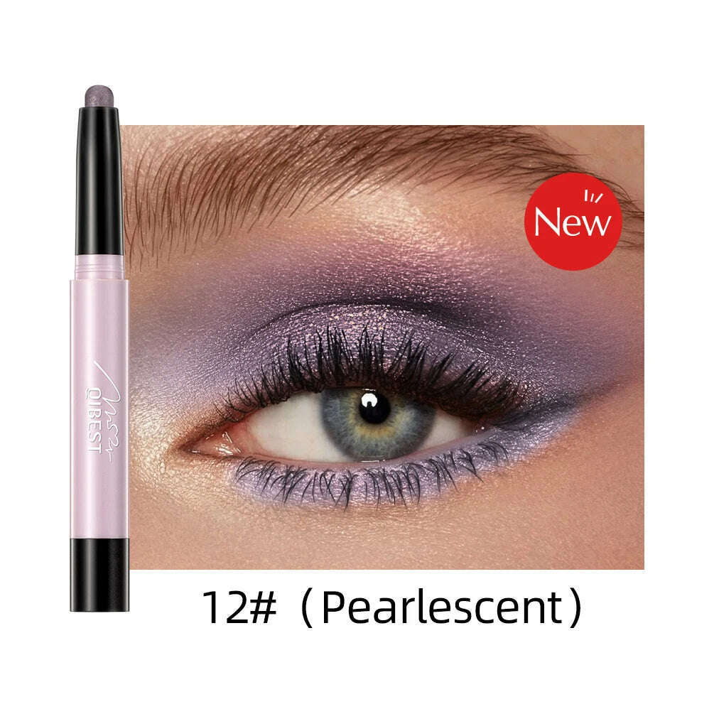 Waterproof Pearlescent Eyeshadow Pencil Stick 12 Colors Lasting Glitter Shimmer Eye Shadow Pen Eyeliner Stick Eyes Makeup Tools - KIMLUD
