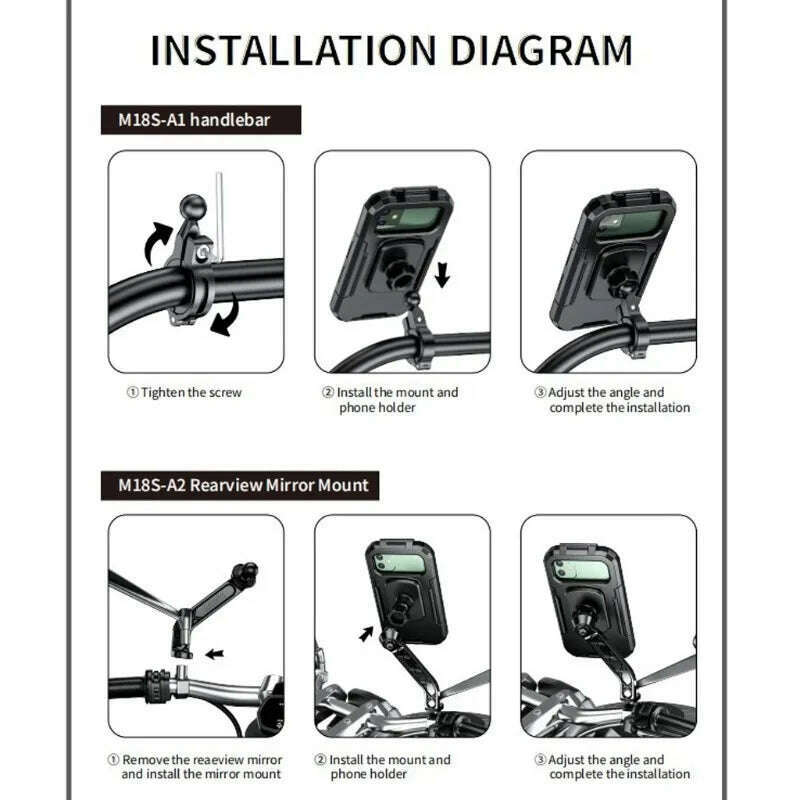 KIMLUD, Waterproof Phone Case Bike Motorcycle Handlebar Rear View Mirror 3 to 6.8" Cellphone Mount Bag Motorbike Scooter Phone Stand, KIMLUD Womens Clothes