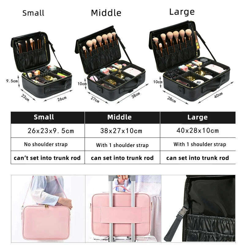 Waterproof PU Leather Cosmetic Bag Professional Large Capacity Storage Make up Handbag Case Travel Toiletry Makeup bag For Women - KIMLUD