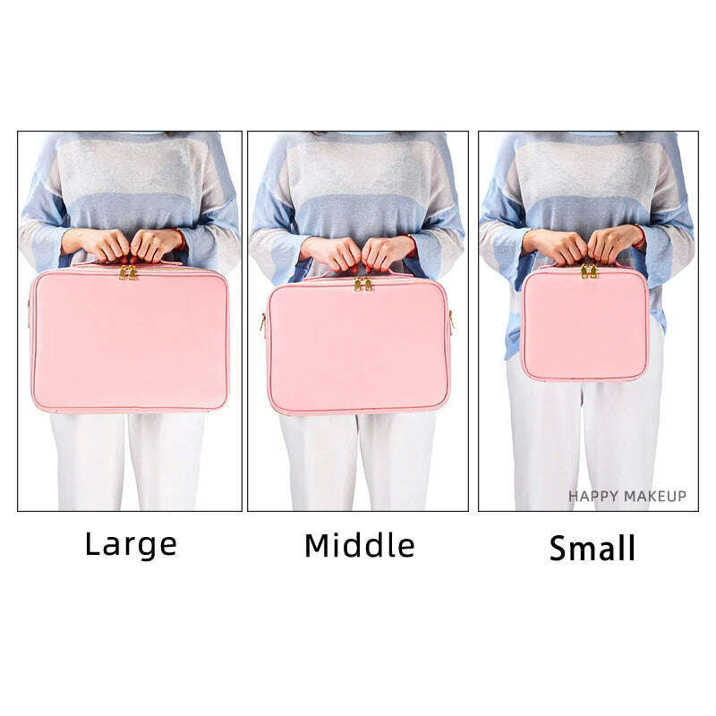 Waterproof PU Leather Cosmetic Bag Professional Large Capacity Storage Make up Handbag Case Travel Toiletry Makeup bag For Women - KIMLUD