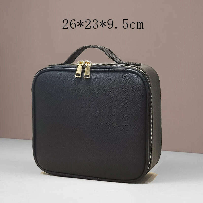 KIMLUD, Waterproof PU Leather Cosmetic Bag Professional Large Capacity Storage Make up Handbag Case Travel Toiletry Makeup bag For Women, Small Black, KIMLUD Womens Clothes