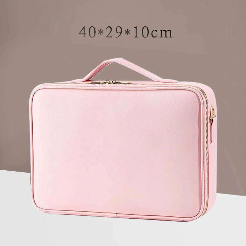 KIMLUD, Waterproof PU Leather Cosmetic Bag Professional Large Capacity Storage Make up Handbag Case Travel Toiletry Makeup bag For Women, Large Pink, KIMLUD Womens Clothes