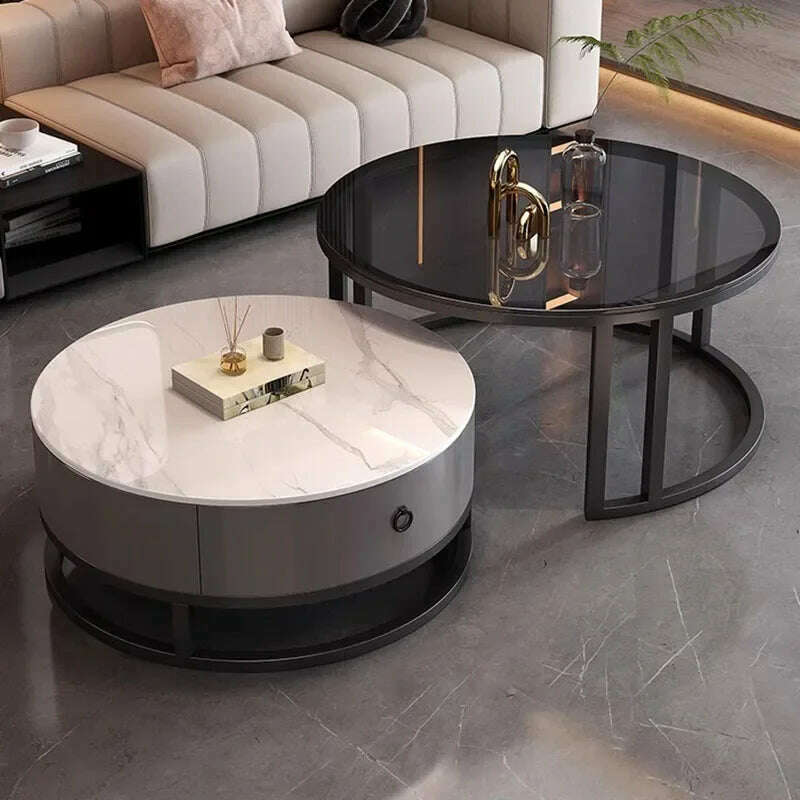 KIMLUD, Waterproof Round Coffee Tables Modern Storage Low Marble Mobile Table White Minimalist Floor Mesa Auxiliar Home Furniture, KIMLUD Womens Clothes