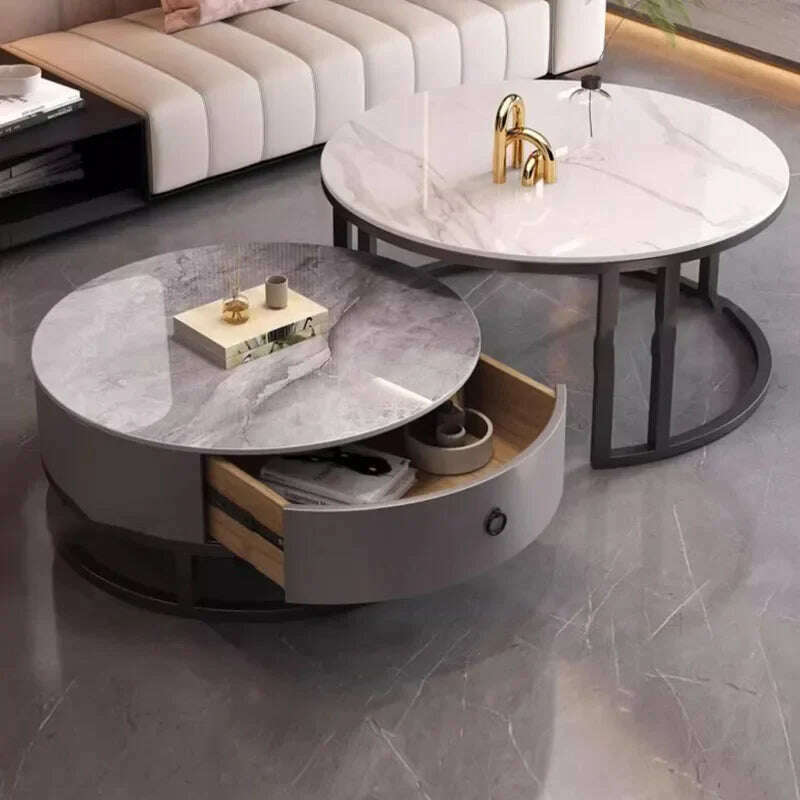 KIMLUD, Waterproof Round Coffee Tables Modern Storage Low Marble Mobile Table White Minimalist Floor Mesa Auxiliar Home Furniture, KIMLUD Womens Clothes