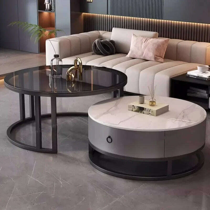 KIMLUD, Waterproof Round Coffee Tables Modern Storage Low Marble Mobile Table White Minimalist Floor Mesa Auxiliar Home Furniture, KIMLUD Womens Clothes