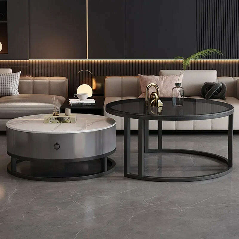 KIMLUD, Waterproof Round Coffee Tables Modern Storage Low Marble Mobile Table White Minimalist Floor Mesa Auxiliar Home Furniture, KIMLUD Womens Clothes