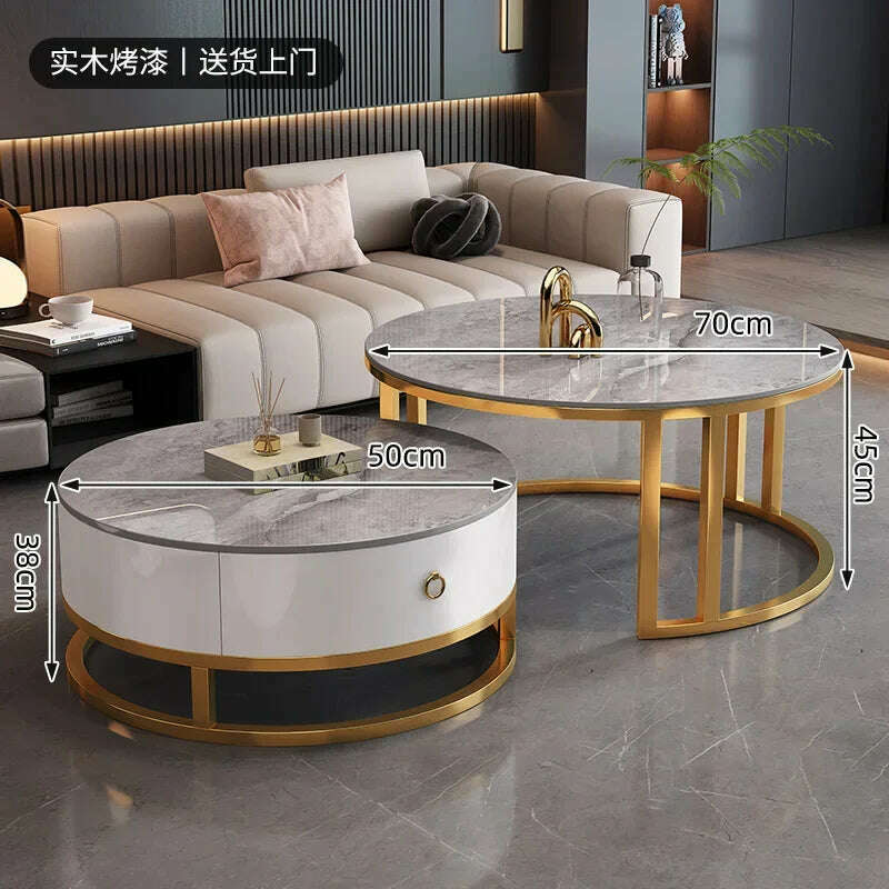 KIMLUD, Waterproof Round Coffee Tables Modern Storage Low Marble Mobile Table White Minimalist Floor Mesa Auxiliar Home Furniture, style16, KIMLUD APPAREL - Womens Clothes