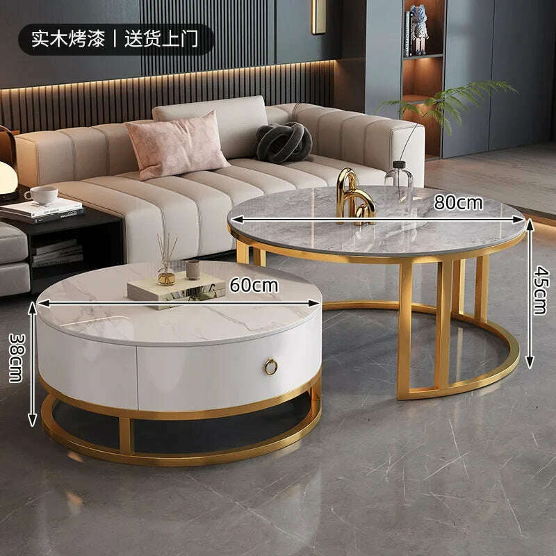 KIMLUD, Waterproof Round Coffee Tables Modern Storage Low Marble Mobile Table White Minimalist Floor Mesa Auxiliar Home Furniture, style23, KIMLUD APPAREL - Womens Clothes