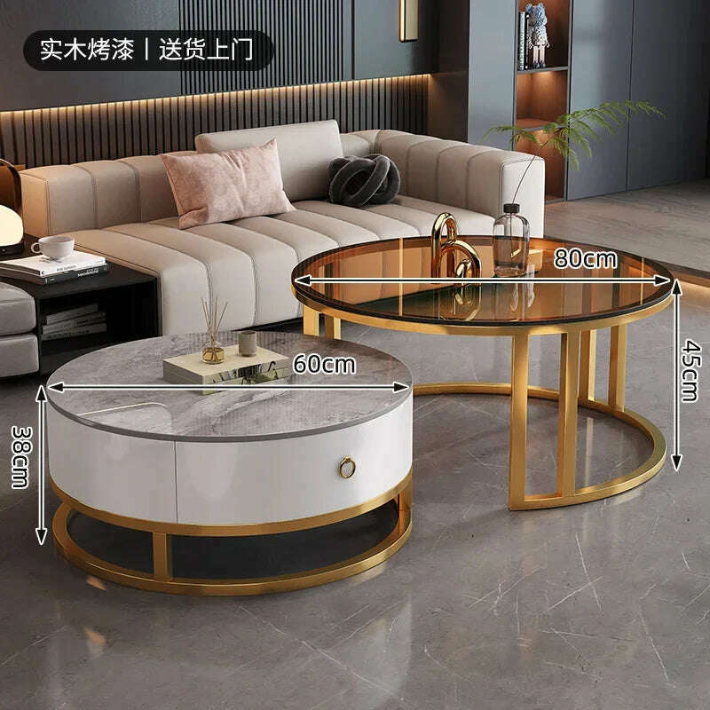 KIMLUD, Waterproof Round Coffee Tables Modern Storage Low Marble Mobile Table White Minimalist Floor Mesa Auxiliar Home Furniture, style20, KIMLUD APPAREL - Womens Clothes